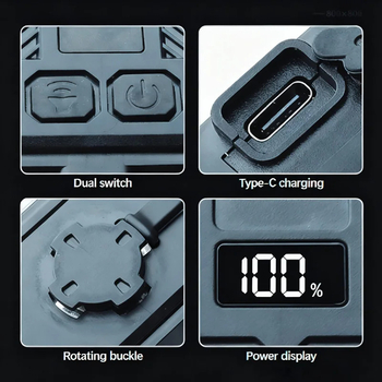 Lumină frontală pentru bicicletă, pentru plimbări nocturne, rezistentă la apă, baterie 1500 mAh, încărcare USB-C, fixare cu curea, potrivită pentru MTB și biciclete de drum