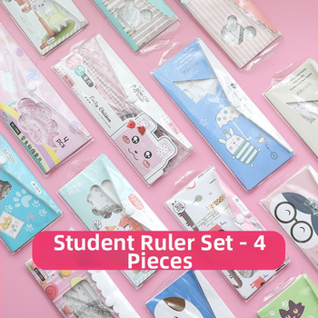 Sada štyroch priehľadných plastových pravítek s karikatúrnym dizajnom pre žiakov základných škôl