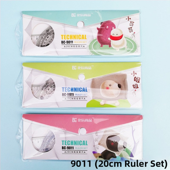 Sada štyroch priehľadných plastových pravítek s karikatúrnym dizajnom pre žiakov základných škôl