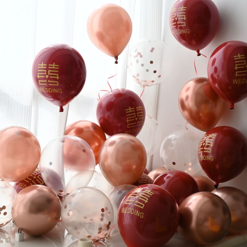 Balon decorativ din latex, dublu strat cu motivul Fericire Dublă, formă 31865, imprimare logo disponibilă, potrivit pentru nunți