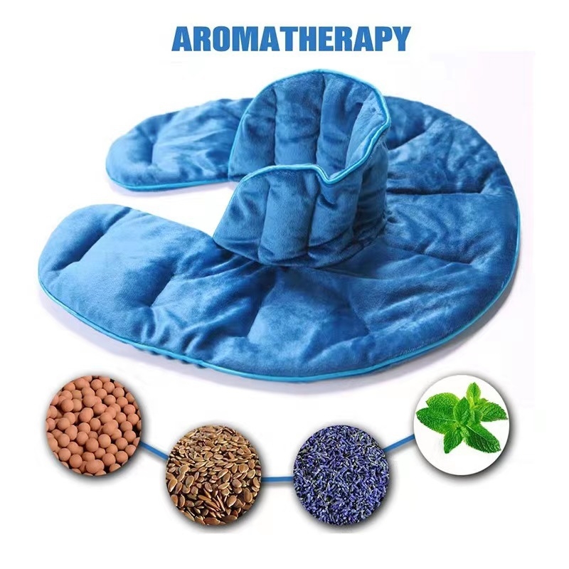 Μικροκυμάτων θερμαινόμενο μαξιλάρι αυχένα με γέμιση λεβάντας, σε σχήμα U, φλανελ ύφασμα, για ζεστή συμπίεση ώμων και αυχένα