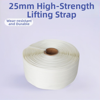 25 mm biela vysokovýkonná polyestrová webbing páska na prepravu a viazanie, odolná voči opotrebeniu, 500 m dĺžka, prierazová sila 2000 kg
