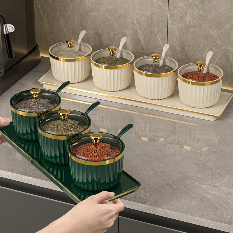 Set posuda za začine s čvrsto zatvorenim plastičnim posudama; plastični materijal; moguć tisak logotipa; prilagodba; vrhunska kvaliteta