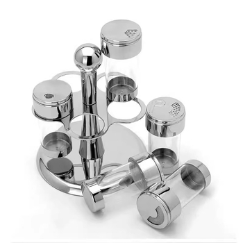 Set posudica za začine u europskom stilu od nehrđajućeg čelika 304 i akrila, s rotirajućim stalkom