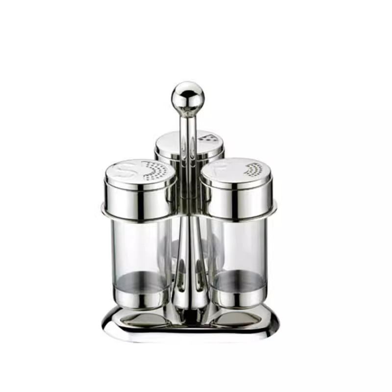 Set posudica za začine u europskom stilu od nehrđajućeg čelika 304 i akrila, s rotirajućim stalkom
