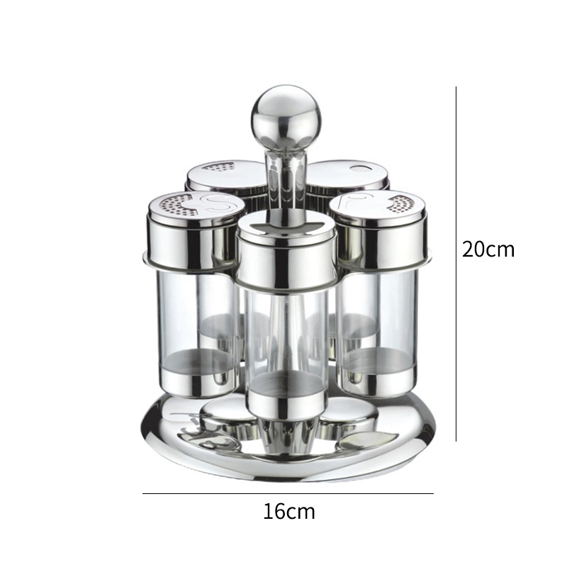 Set posudica za začine u europskom stilu od nehrđajućeg čelika 304 i akrila, s rotirajućim stalkom