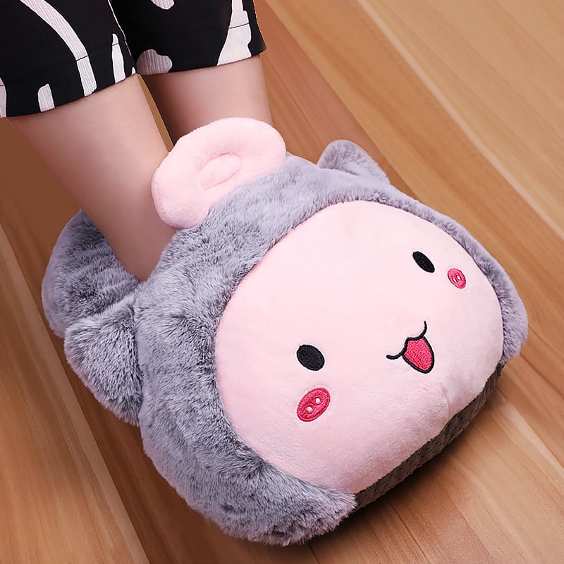 Подгряващи пантофи за вкъщи с USB зареждане, нагряваща подложка, естествена кожа, унисекс