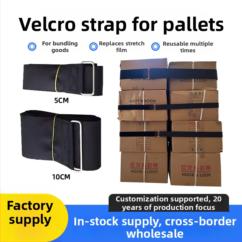 Crni Velcro kaiševi za palete, najlon/poliester, za skladištenje i vezanje tereta