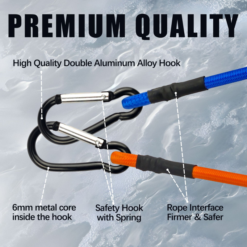 24 darabos poggyászszíj készlet, fémhorgokkal; anyag: polipropilén rost + gumiszalag; szakítószilárdság 25 kg; modell AQK-5110