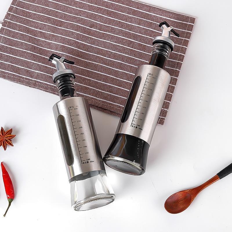 Sticlă de ulei din sticlă cu scară de măsurare – recipient de bucătărie pentru sosuri, sos de soia, oțet și vin de gătit