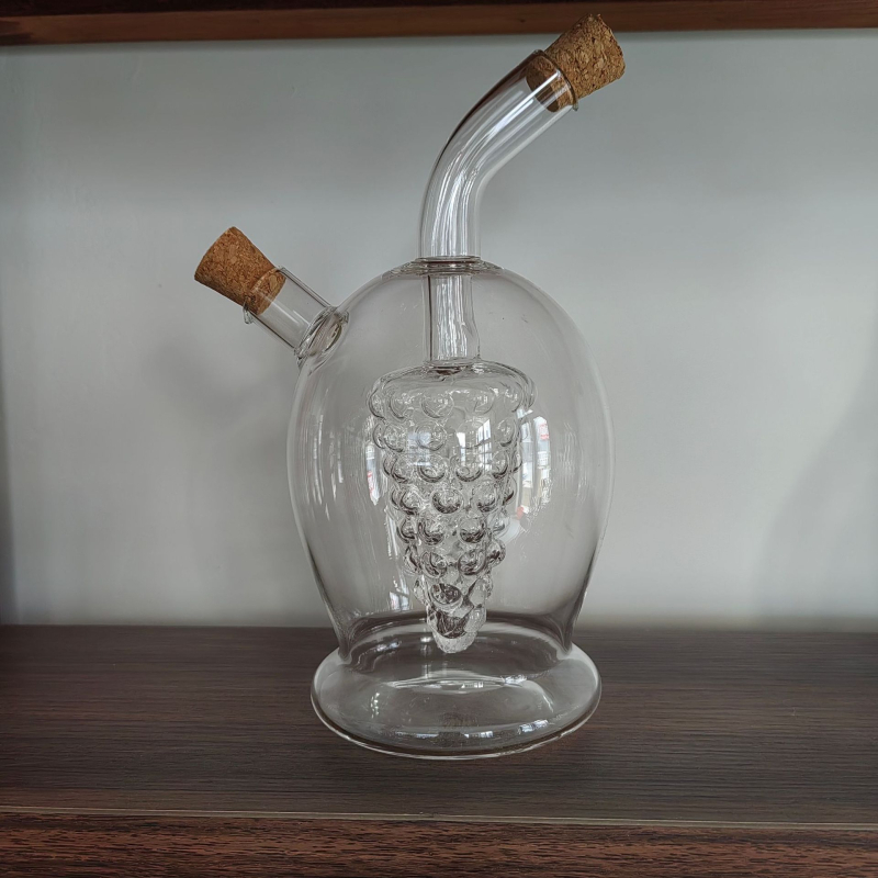 Recipient pentru ulei din sticlă borosilicată, design două-in-unu, gură dublă și gură fină, etanș și impermeabil la scurgeri