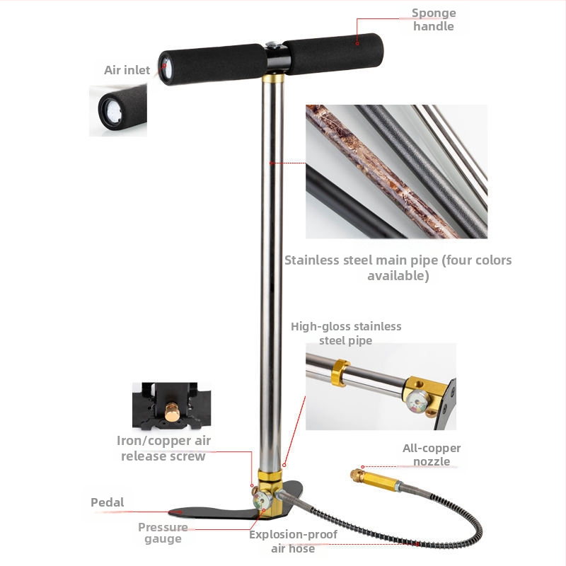 Ručna pumpa visokog tlaka, aluminijsko kućište, 30 MPa, s uključenim crijevom, za male automobile
