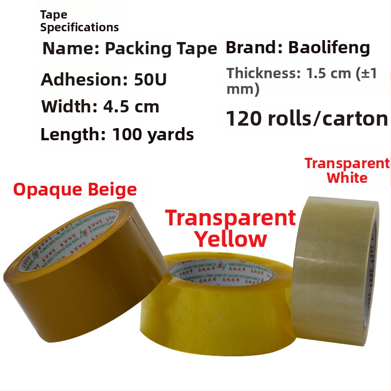Baolifeng baliaca páska, priehľadná, BOPP základ, membrána 28 μm, lepidlo citlivé na tlak, viskozita 50U