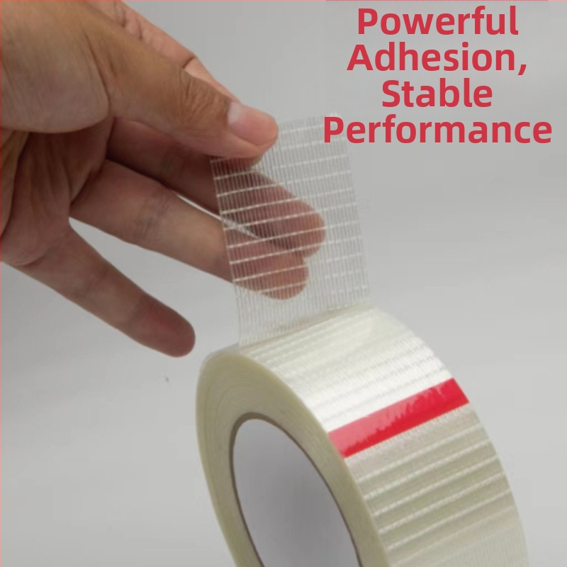 Jednostranná sieťovaná sklenená páska na fixáciu foriem a elektrických zariadení; podklad PET+sklenené vlákna; priehľadné lepidlo; šírka 10–60 mm; dĺžka 50 m; teplotný rozsah -20…40 °C.