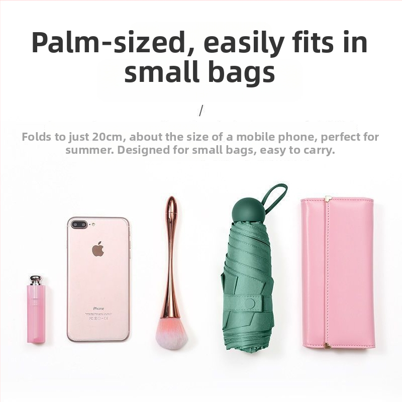 Petokraki kapsulni džepni kišobran - ručno otvaranje, 8 rebara, željezni okvir, plastična ručka, UPF >50