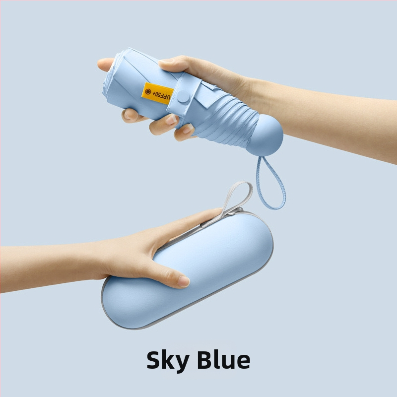 Petokraki kapsulni džepni kišobran - ručno otvaranje, 8 rebara, željezni okvir, plastična ručka, UPF >50