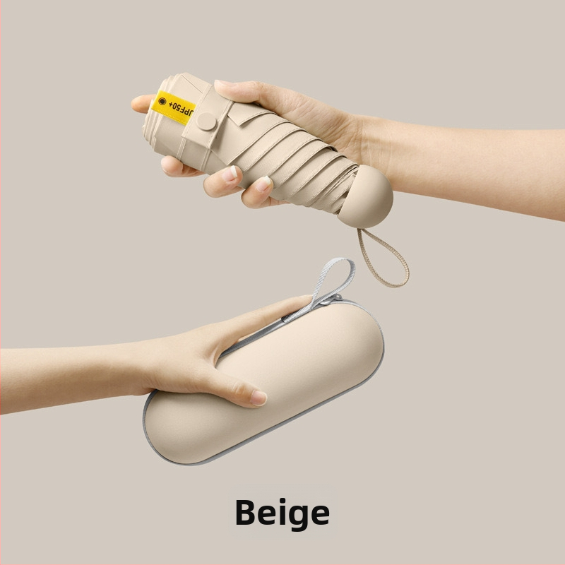 Petokraki kapsulni džepni kišobran - ručno otvaranje, 8 rebara, željezni okvir, plastična ručka, UPF >50