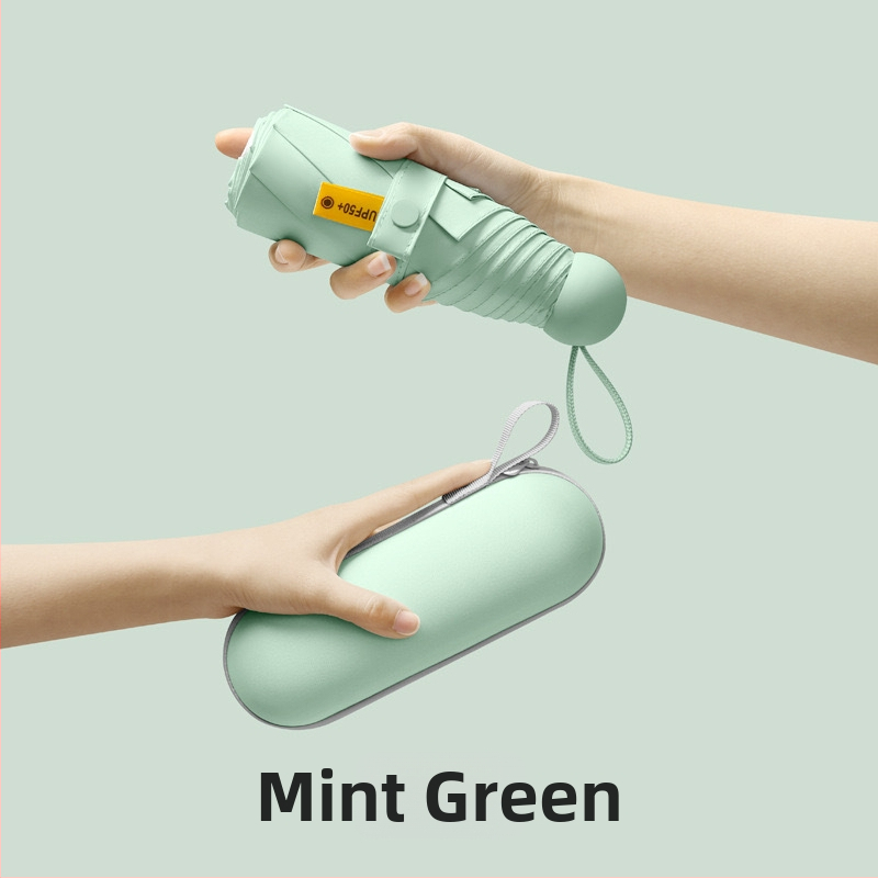 Petokraki kapsulni džepni kišobran - ručno otvaranje, 8 rebara, željezni okvir, plastična ručka, UPF >50