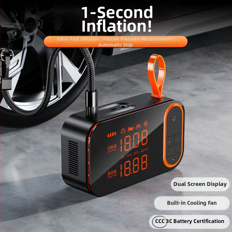 Digitális kijelzős hordozható autólégpumpa, 12V, 25 L/min, ≤80W, 3 m kábellel, egyhengeres