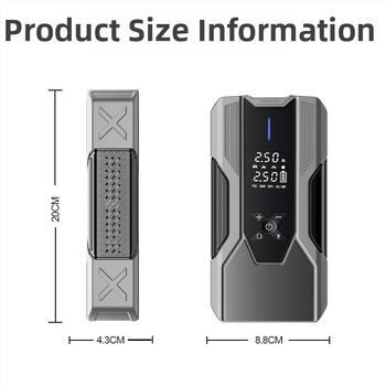 Autó sürgősségi indító és levegőkompresszor: egyhengeres, 80W alatt, digitális kijelző, világítás, gumiabroncs nyomásmérő