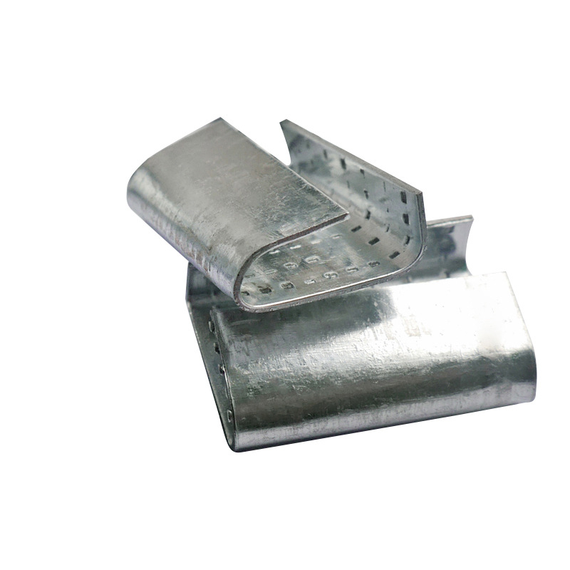 Model HMDSGK — posebni klip za PET plastičnu/čeličnu traku, galvanizirana čelična, debljina 0.6–0.8 mm, širina 12–19 mm