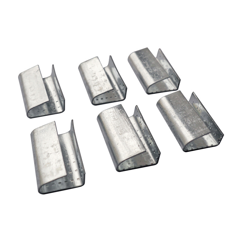 Model HMDSGK — posebni klip za PET plastičnu/čeličnu traku, galvanizirana čelična, debljina 0.6–0.8 mm, širina 12–19 mm