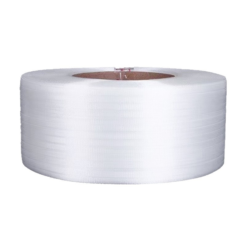 Prozirna PP traka za pakiranje za automatske strojeve za pakiranje, ekološki otisnuta, industrijska kvaliteta, debljina 0,8 mm, otpor naprezanju 200 kg, rola Ø400 mm s jezgom Ø200 mm, težina 10 kg, dvostruka namjena, plastične tkanine trake