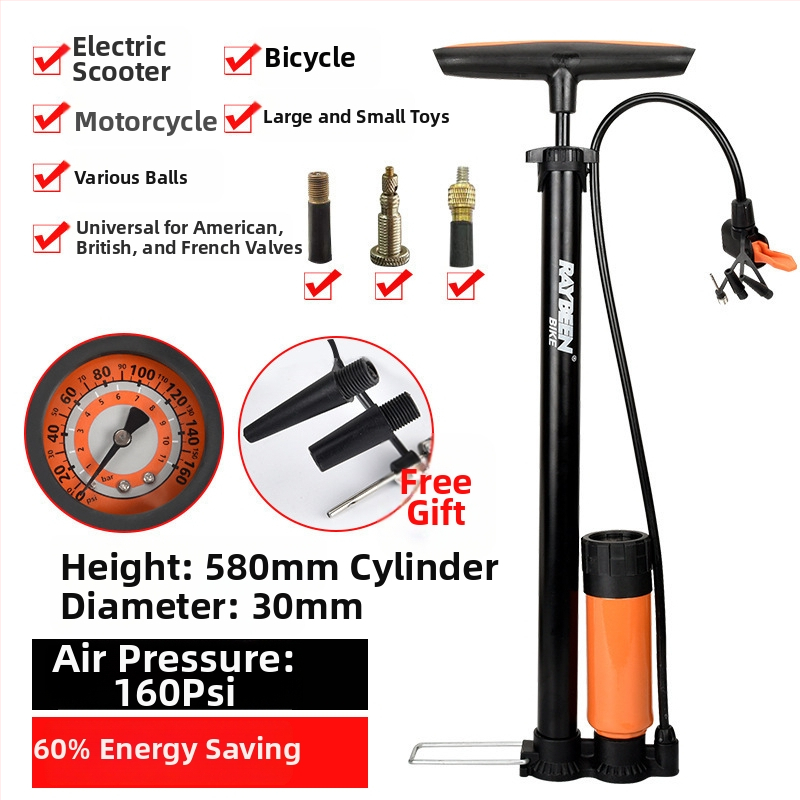 Ručná pumpa na bicykel - prenosná, 0,6 kg, dĺžka 32–58 cm, 120–160 psi, kompatibilná s ventilmi Presta/Schrader/Dunlop