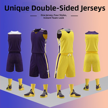 Unisex dvojstranný basketbalový tréningový set – celoročné použitie, tkanina z polyesterového zmesi, podšívka 100% polyester, model 313