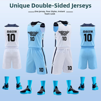 Unisex dvojstranný basketbalový tréningový set – celoročné použitie, tkanina z polyesterového zmesi, podšívka 100% polyester, model 313