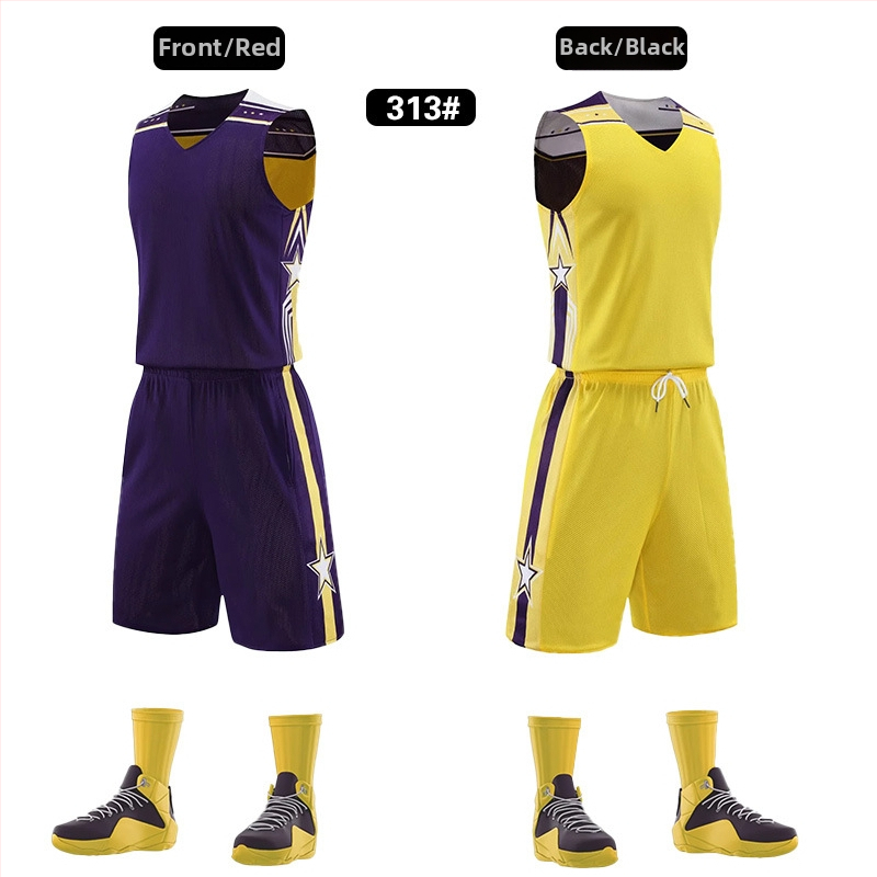 Unisex dvojstranný basketbalový tréningový set – celoročné použitie, tkanina z polyesterového zmesi, podšívka 100% polyester, model 313