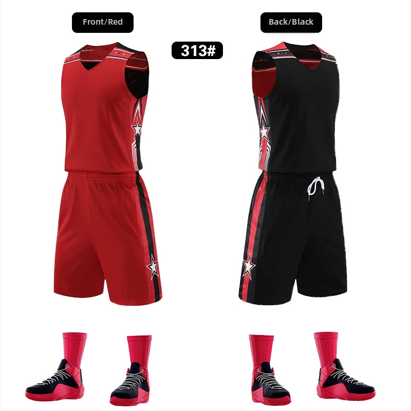 Unisex dvojstranný basketbalový tréningový set – celoročné použitie, tkanina z polyesterového zmesi, podšívka 100% polyester, model 313