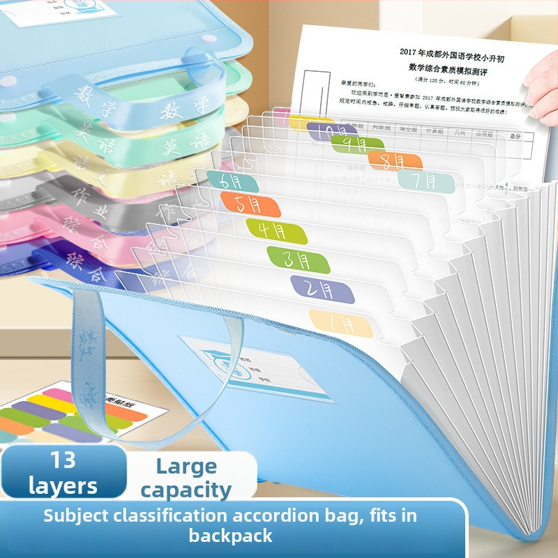 A4 organizér na skúškové papiere – plastový, priehľadný, 13 priečok (Model: A4, Žiadne logo)