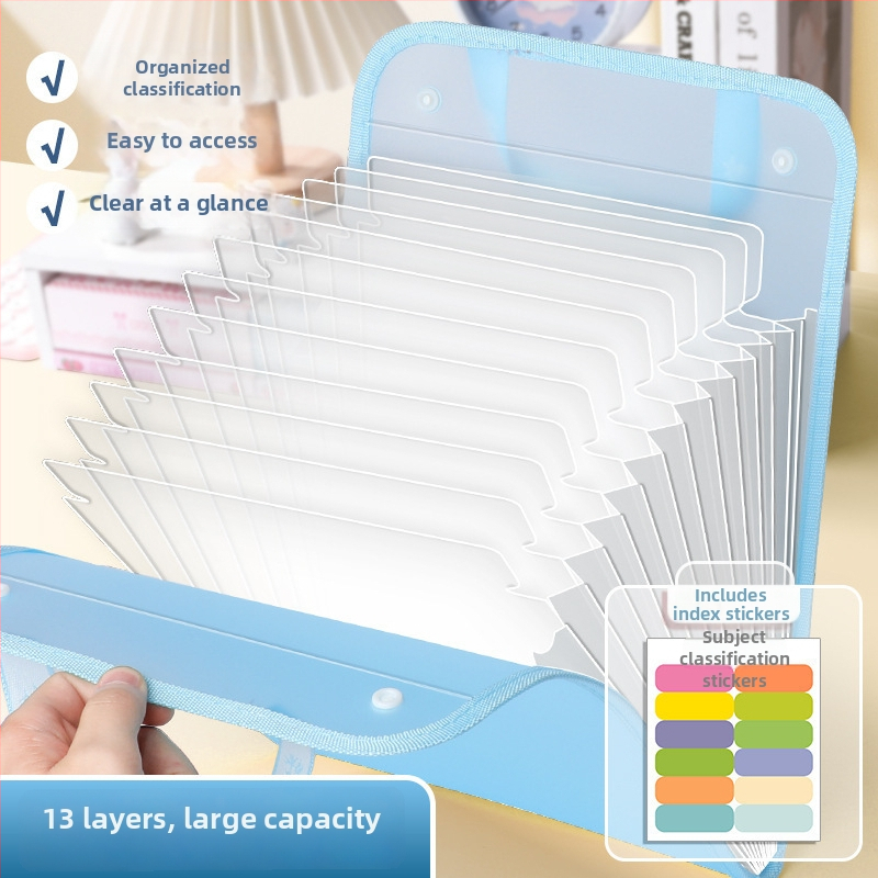 A4 organizér na skúškové papiere – plastový, priehľadný, 13 priečok (Model: A4, Žiadne logo)