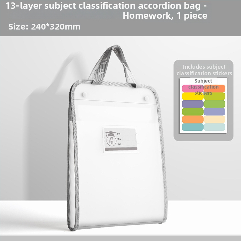A4 organizér na skúškové papiere – plastový, priehľadný, 13 priečok (Model: A4, Žiadne logo)