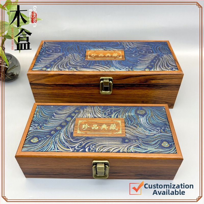 Obdĺžniková antická drevená škatuľka s imitáciou ružového dreva, darčeková baliaca škatuľa z fiberboardu, značka Mingjiang wood art, dekoratívny rolovací prvok a vyšívaný brokát