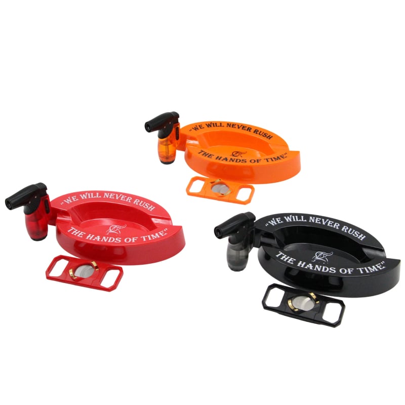  Szivar ajándékkészlet: öngyújtó, hamutál és szivarvágó – fém, hordozható, bután üzemanyagú, testreszabás nélkül