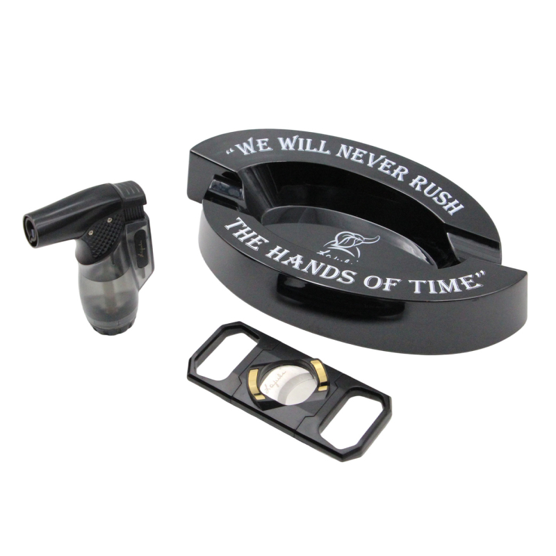  Szivar ajándékkészlet: öngyújtó, hamutál és szivarvágó – fém, hordozható, bután üzemanyagú, testreszabás nélkül