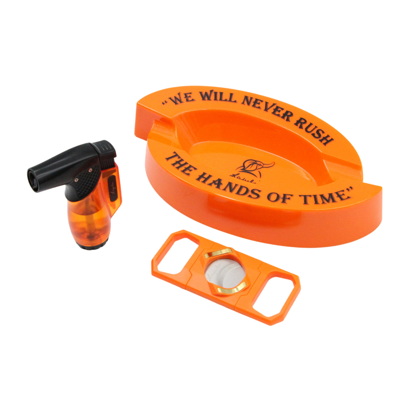  Szivar ajándékkészlet: öngyújtó, hamutál és szivarvágó – fém, hordozható, bután üzemanyagú, testreszabás nélkül