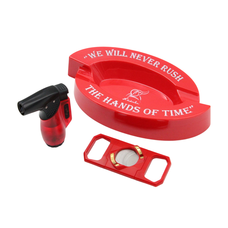  Szivar ajándékkészlet: öngyújtó, hamutál és szivarvágó – fém, hordozható, bután üzemanyagú, testreszabás nélkül