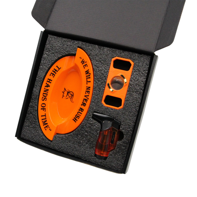  Szivar ajándékkészlet: öngyújtó, hamutál és szivarvágó – fém, hordozható, bután üzemanyagú, testreszabás nélkül