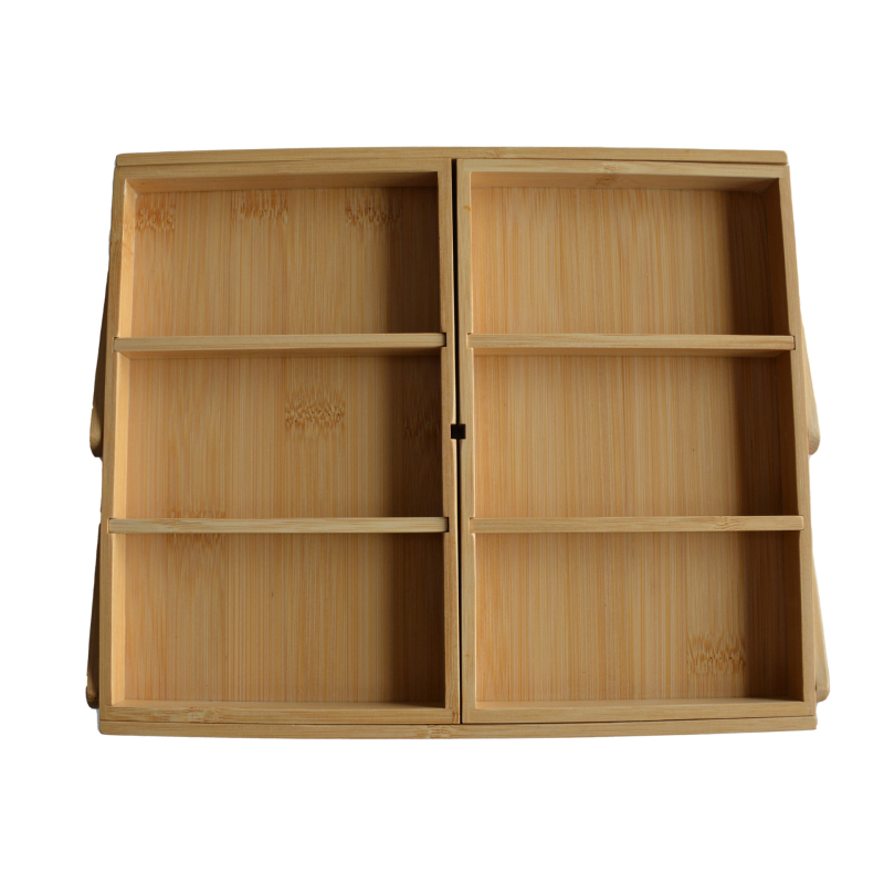 Cutie de depozitare din bambus, telescopică, pliabilă – pentru bijuterii și obiecte mici