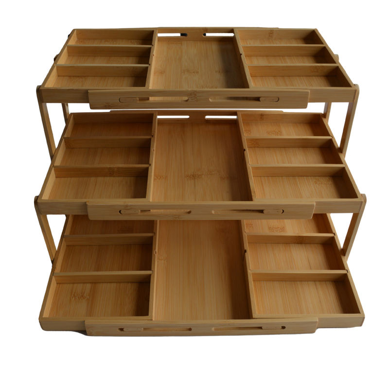 Cutie de depozitare din bambus, telescopică, pliabilă – pentru bijuterii și obiecte mici