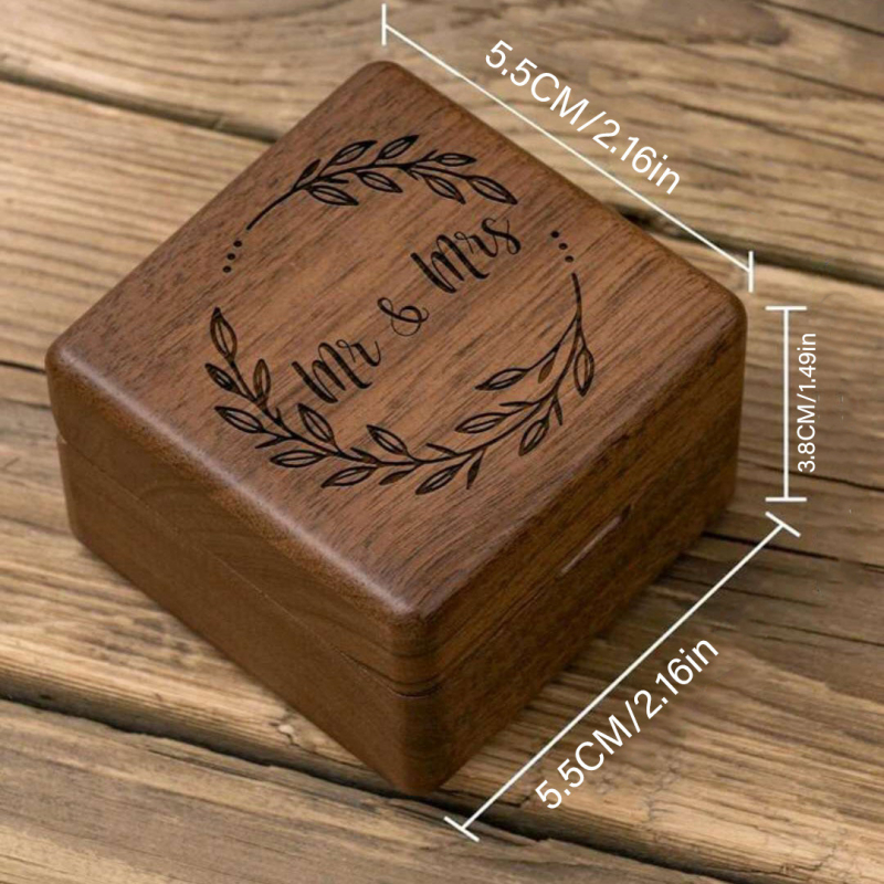 Cutie de inele din lemn MR&MRS pentru nuntă, ambalare bijuterii, 45 g