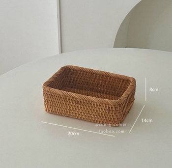 Organizator de cosmetică pentru birou, dreptunghiular, cadru din lemn și împletitură de răchită — model BC05507, capacitate 18L