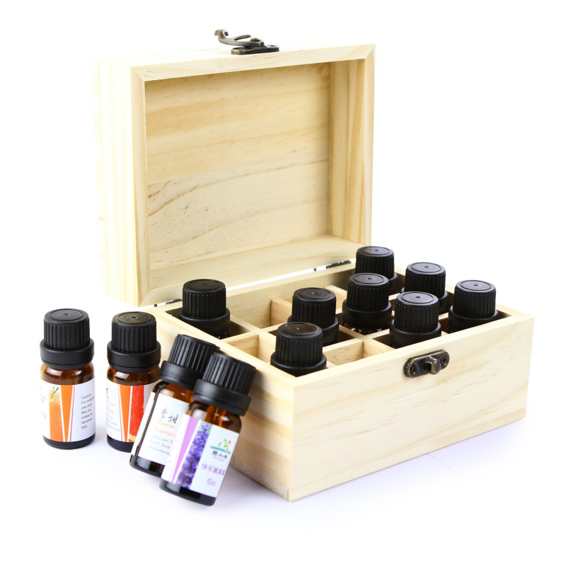 Box na esenciálne oleje, prírodné drevo, 12 priečok, vitrína na oleje, vhodný pre 5-15 ml fľaštičky Doterra