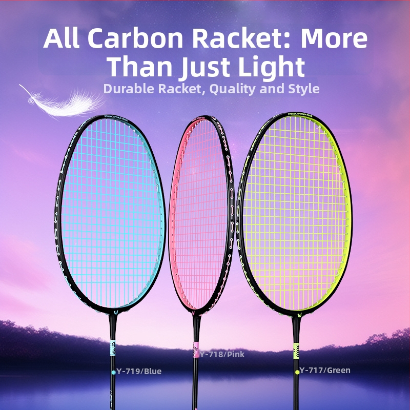 Badmintonová raketa Witess/Witness YA717 – rám z karbónových vlákien, hmotnosť 80–84 g, úchyt G5, nylonové struny, model s priameho zásahu