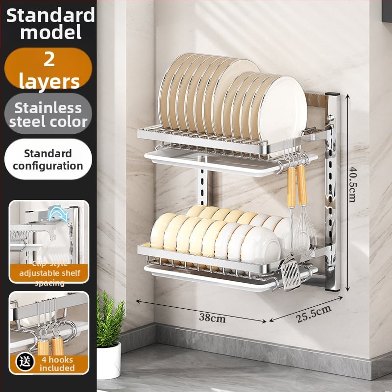 Ράφι πιάτων τοίχου από ανοξείδωτο ατσάλι με αποστράγγιση, εγκατάσταση χωρίς διάτρηση