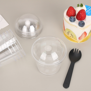 Jednokratna posuda za desert s poklopcem, 200 ml, PS plastika; pogodna za kafiće, hladna pića i deserte