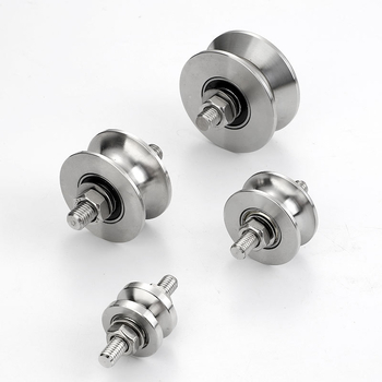 304 rozsdamentes acél koronablokk középső tengely csavarorsós sínkerekekkel tolóajtó emeléséhez, acélhuzal vezető görgő és görgés készülék